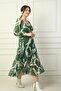 Madonna Collar Lined Cross Tied Abstract Pattern Double Breasted Chiffon Dress