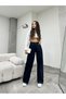 Women's Navy Blue High Waist Lycra Flexible Wide Leg Palazzo Trousers - 9