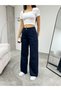 Women's Navy Blue High Waist Lycra Flexible Wide Leg Palazzo Trousers - 3