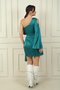 Women's Spanish One Sleeve Waist Knotted Lined Satin Short Dress - 4