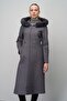 Furry Hooded Waist Drawstring Wool Blended Cap Grey 6633