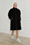 Coat with Ribbed Sleeves and Quilted Detail - Black 24Kt726 - 2