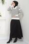 Zipper Detailed Striped Knitwear Sweater White Hm2611 - 3