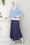 Zipper Detailed Striped Knitwear Sweater Cobalt Blue Color Hm2611 - 4