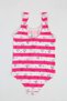 Stylish Girl's Swimsuit Fuchsia Striped Minnie Mouse Print Comfortable Quick Dry Sea Pool Bikini - 6
