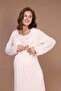Women's Ecru Flounced Special Design Full Length 100% Cotton Maternity Nightgown Set of 2 - 4