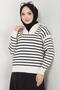 Zipper Detailed Striped Knitwear Sweater White Hm2611 - 6