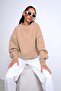 Unisex Oversize Sweatshirt Basic Beige – Crew Neck, 3 Thread Ribbed - 2