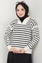 Zipper Detailed Striped Knitwear Sweater White Hm2611