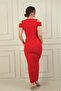 Women's V Neck Low Sleeve Front Gathered Bright Stripe Detail Long Crepe Dress - 4