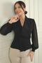 Women's Double Breasted Neck Chiffon Long Sleeve Beading Detail Button up Blouse - 3