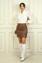 Women's Mini Leather Skirt with Raised Slit Detail - 2