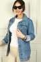 Women's Front Buttoned Denim Jacket with Side Pockets - 2