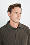 Men's Khaki Water Repellent Standard Fit Regular Fit Pocket Shirt Collar Coat - 5