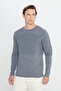 Men's Anthracite-melange Standard Fit Normal Cut Crew Neck Knitwear Sweater - 3