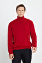 Men's Red Standard Fit Regular Cut Non-pilling Full Turtleneck Knitwear Sweater