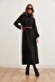 Women's Black Belted Flowy Maxi Twist Dresselb- 19002313 - 2