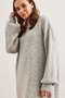 Women Gray Crew Neck Balloon Sleeve Soft Textured Knitwear Tunic Dresselb- 19001802 - 7