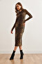 Women's Beige Brown Crew Neck Maxi Leopard Dresselb- 19002308 - 4