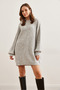 Women Gray Crew Neck Balloon Sleeve Soft Textured Knitwear Tunic Dresselb- 19001802 - 2