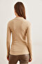 Women's Beige Zippered Turtleneck Lycra Blouseblz- 19001155 - 2