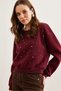 Women's Burgundy Pearl Detailed Embellished Crop Thick Sweatshirtswt-19000663 - 2