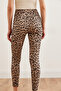 Women's Stone High Waist Ribbed Lined Leopard Leggingstyt- 19000087 - 2