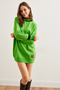 Women's Pistachio Green Neckline and Cuff Detail Knitwear Tunic Dresselb- 19001992 - 3