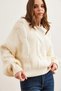 Women's Ecru Thick Hair Braided Soft Textured Knitwear Sweaterkzk- 19000902 - 5