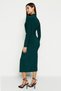 Emerald Green Fitted/Slim Fit Stand Collar Belted Stretch Midi Knitted Dress Twoaw22El0434 - 6
