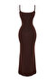 Kahverengi Fitted/Vücuda Oturan Askılı Maxi Esnek Örme Kalem Elbise TWOSS23EL02435 - 9