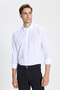 100% Cotton Slim Fit Slim Fit Buttoned Collar Linen Look Flamed Men's White Shirt - 4