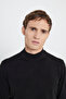 Non-Pilling Anti-Pilling Standard Fit Regular Cut Half Turtleneck Men's Black Knitwear Sweater - 6