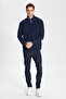Anti-Pilling Non-Pilling Standard Fit Bato Collar Cold-Proof Men's Navy Blue Sweatshirt Fleece - 3
