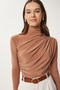 Women's Biscuit Ruched Detail Mock Neck Sandy Blouse FF00135 - 2
