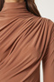 Women's Biscuit Ruched Detail Mock Neck Sandy Blouse FF00135 - 6