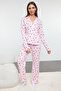Pink 100% Cotton Floral Openwork/Hole Ribbed Knitted Pajama Set Thmaw25Pt00057 - 2