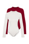 Bordo-Taş 2'li Paket Slim Çıtçıtlı Dik Yaka Fitilli Esnek Örme Body TWOAW23BD00030 - 6