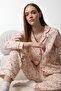 Ekru %100 Pamuklu Çiçekli Biyeli Örme Pijama Takımı THMAW25PT00202