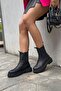 Women's Black Leather Boots with Side Elastic, Waterproof Winter Genuine Orthopedic Lightweight Everyday Thick Sole