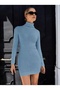 Turtleneck Mini Length Ribbed Knitwear Pencil Dress - 5