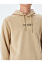 Slogan Printed Cotton Blend Raster Hooded Sweatshirt - 5
