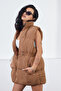 Women's Brown Puffer Vest with Elastic Waist - 3