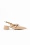 Women's Beige Nude Patent Leather Open Back Short Heel Classic Heeled Shoes - 2
