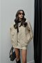 Stone Color Metal Button Leather Jacket - 4