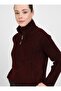 Zipper Detailed Soft Button Knitwear Cardigan - Claret Red - Benin - 2