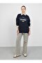 Navy Blue Oversize Sweatshirt - Print Detail - Benin