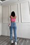 Leo 90's DoraLara Snow Wash Blue Stretch Fabric High Waist Mom Jeans Pants - 2