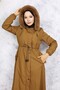 Long Bondit Coat with Plush Inside and Fur Collar, Brown 1050 - 2