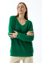 Women's Green Oversize Casual V-Neck Knitwear Sweater - 4